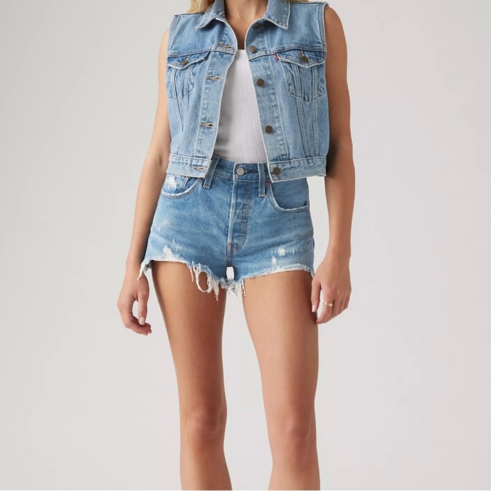 Levi's 501 Blue Jean Shorts — Distressed High-Waisted Cut-Offs